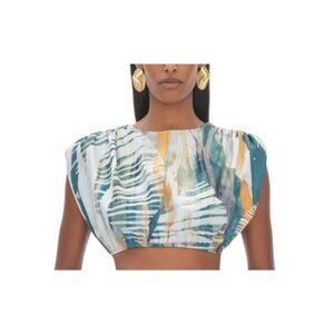 NWT Andrea Iyamah Halima Cropped Top Green Abstract Print Size S‎